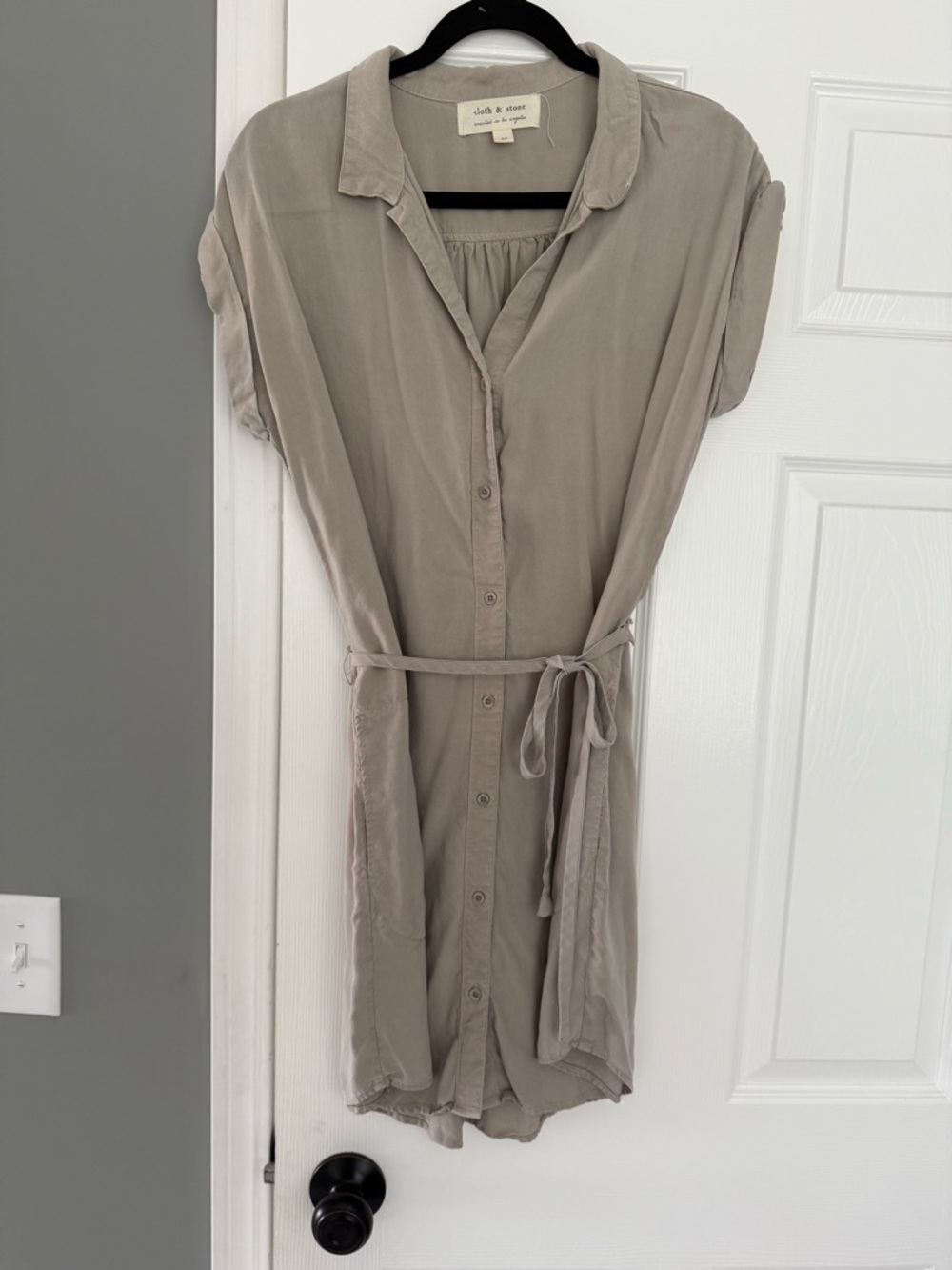 Cloth and stone Button-Front Shirt Dress with Waist Tie